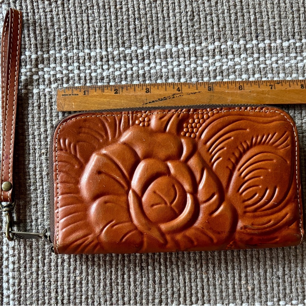 Patricia Nash Embossed Floral Tan Wristlet
